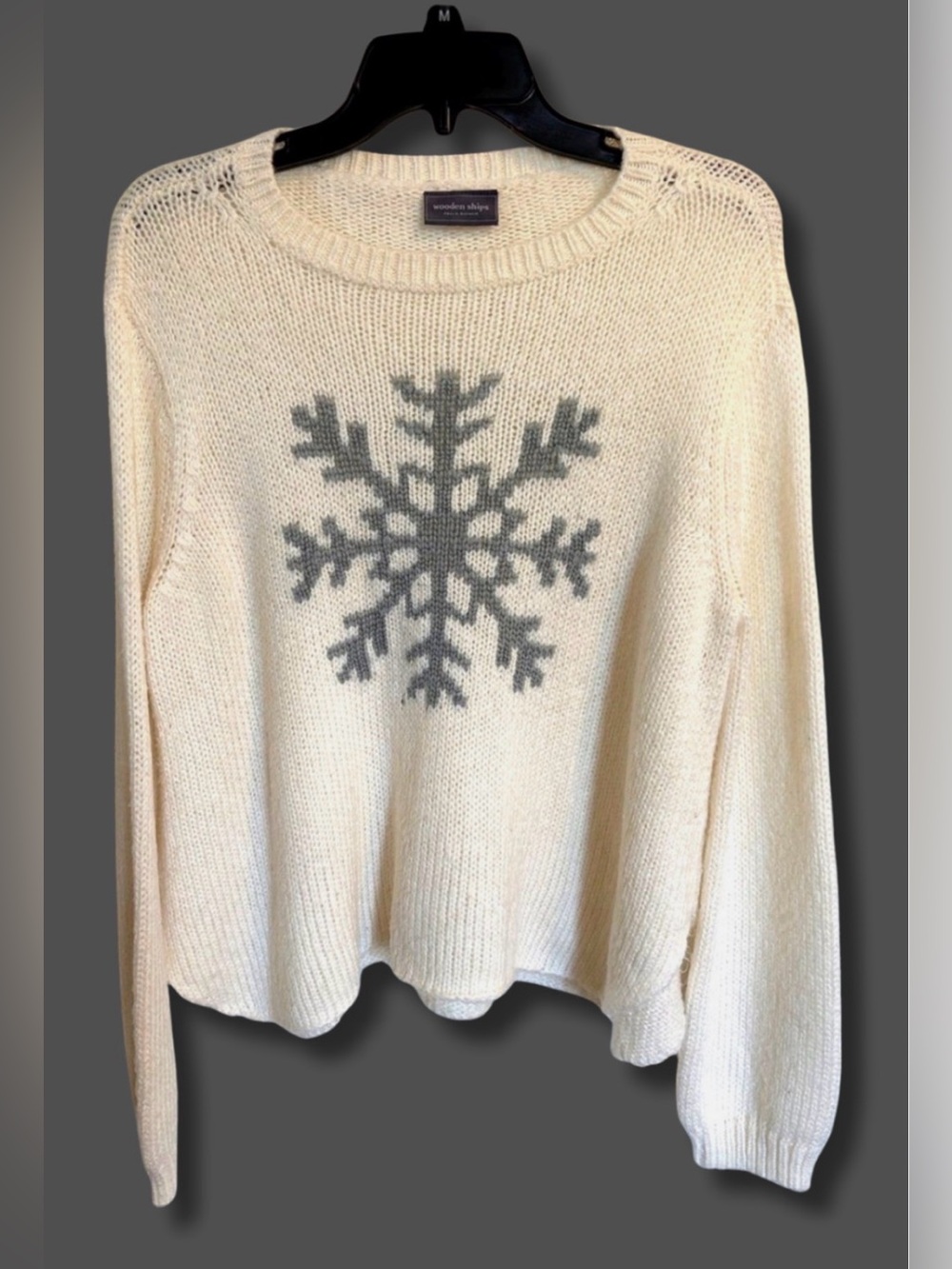 Wooden Ships Snowflake Sweater S/M Cream Gray Mohair Wool Blend Winter Holiday
